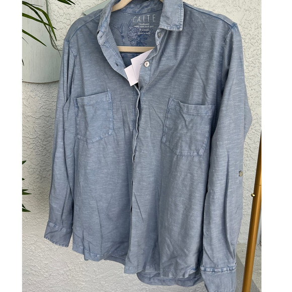 NWT Anthropologie Caite Sky Blue Cotton Embroidered Shirt - Picture 4 of 11